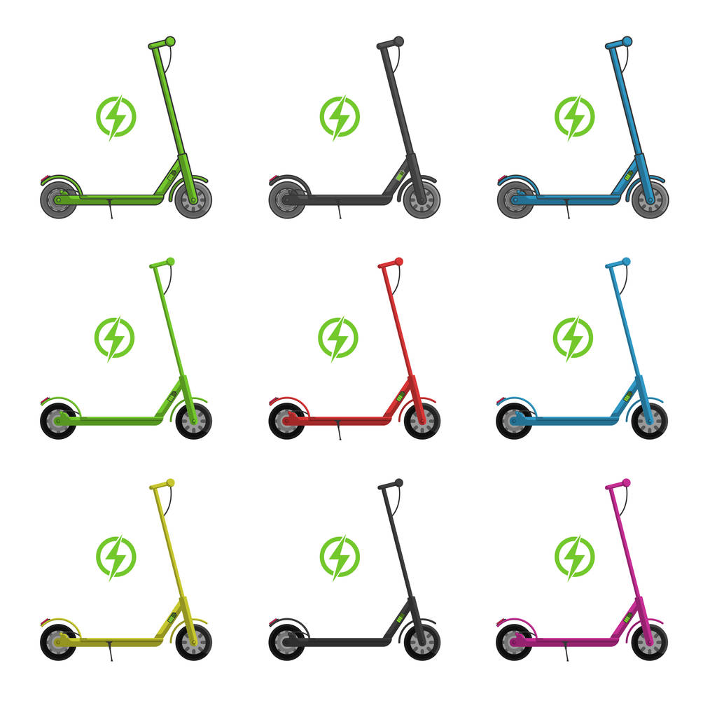 Electric Scooter. Ecological city transport. Vector icons. Electric scooter for a quick ride. - Vector, Image