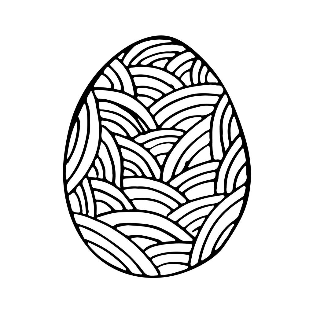Doodle pääsiäismuna. Mustavalkoinen kuva lasten väritykseen. Piirrä munia kortteja, logoja, lomia varten
. - Valokuva, kuva