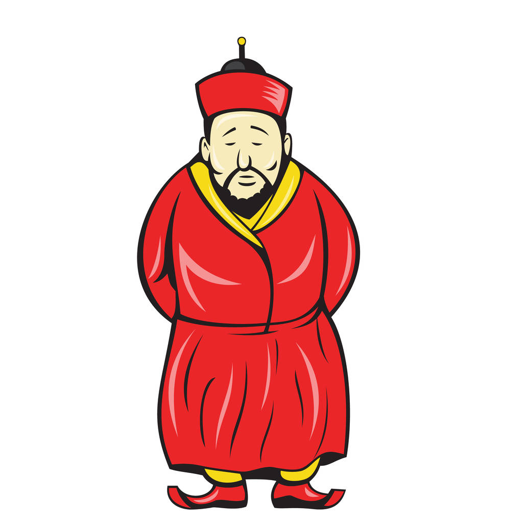 Ilustración de un hombre asiático chino con bata y sombrero frente al frente sobre un fondo aislado
. - Foto, Imagen