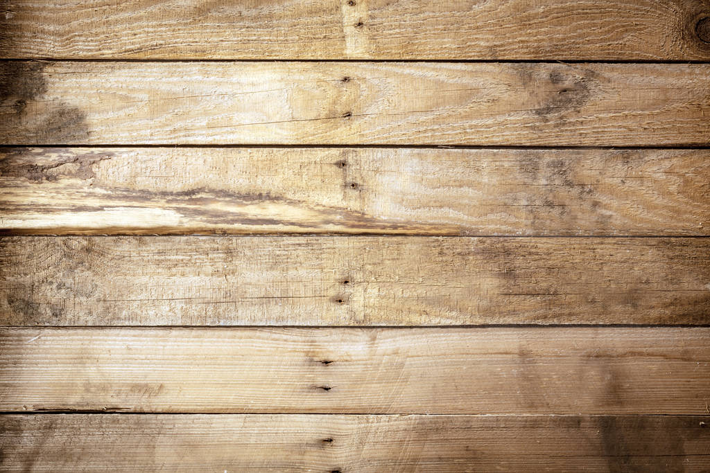 Vecchio tessuto di legno rustico intemperie sfondo con tavole di legno marrone vintage con una fila irregolare di chiodi al centro e modello di venatura del legno macchiato, vuoto con copyspace
 - Foto, immagini