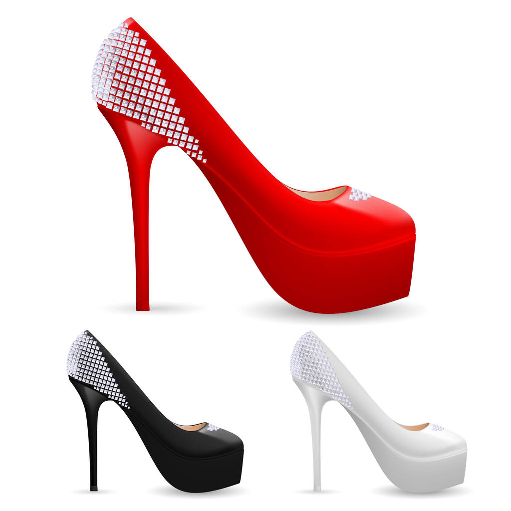 Ensemble de chaussures de dames à talon haut à la mode avec des étincelles en trois couleurs - Photo, image