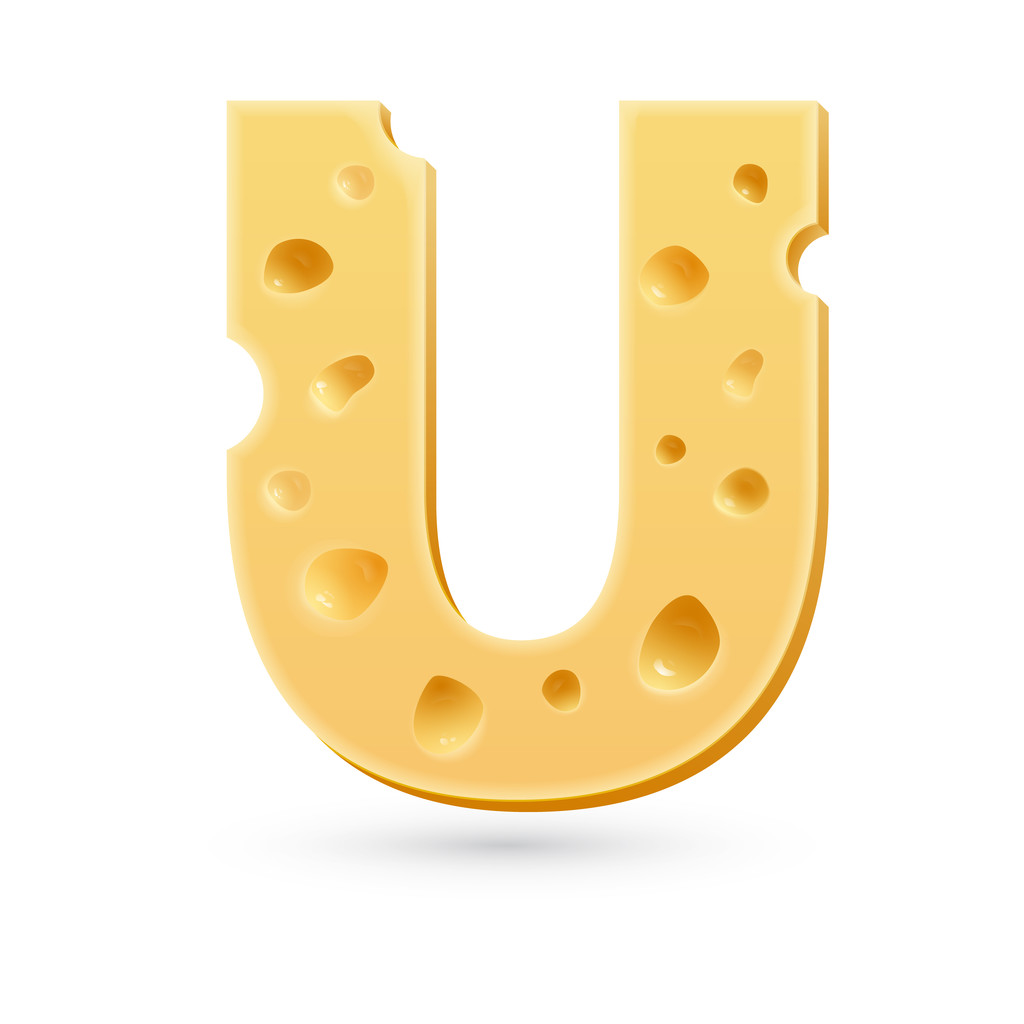 Lettera U al formaggio. Simbolo isolato sul bianco
. - Vettoriali, immagini