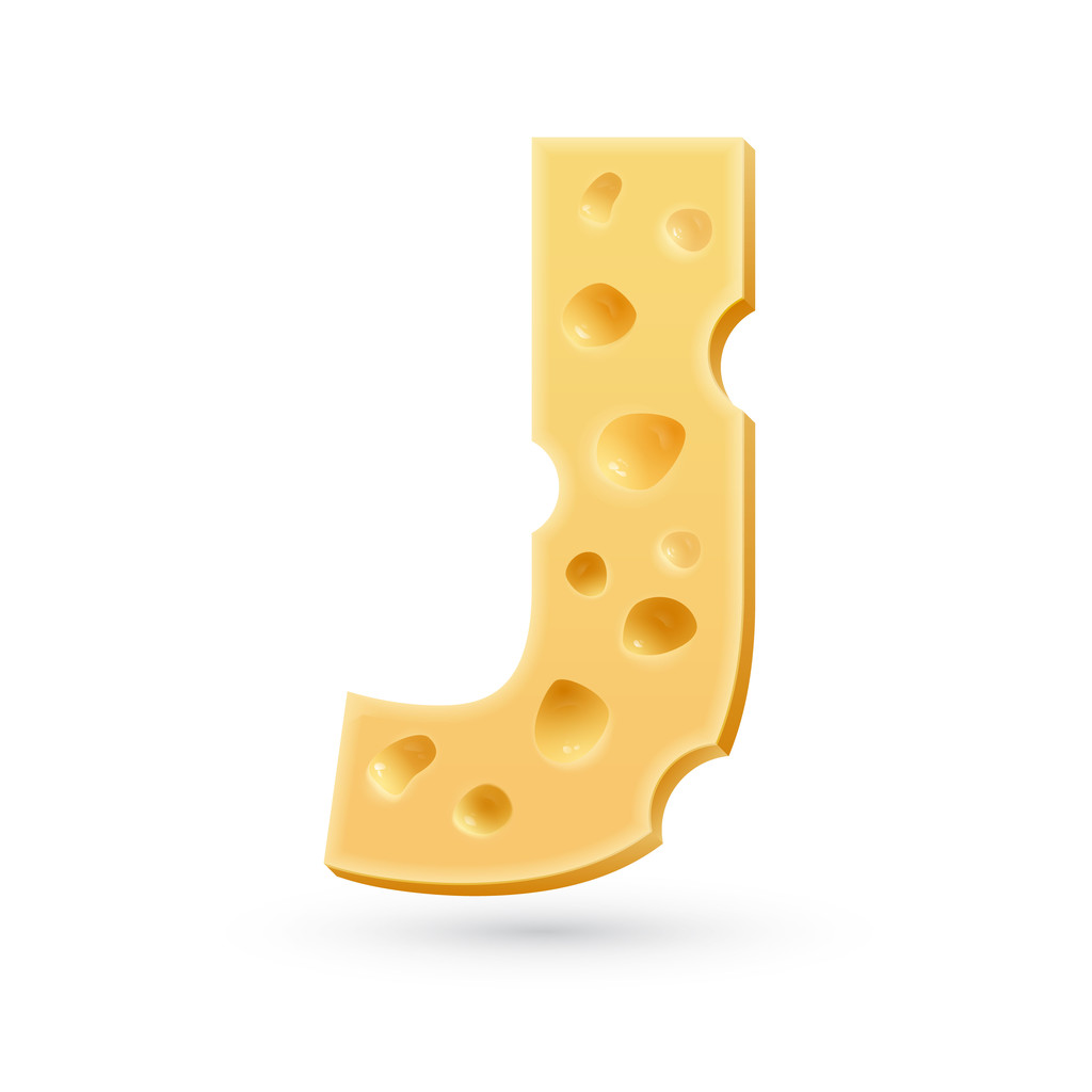 j τυρί επιστολή. σύμβολο που απομονώνονται σε λευκό. - Διάνυσμα, εικόνα