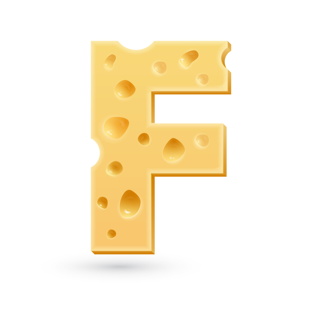 Lettre au fromage F. Symbole isolé sur blanc
. - Vecteur, image