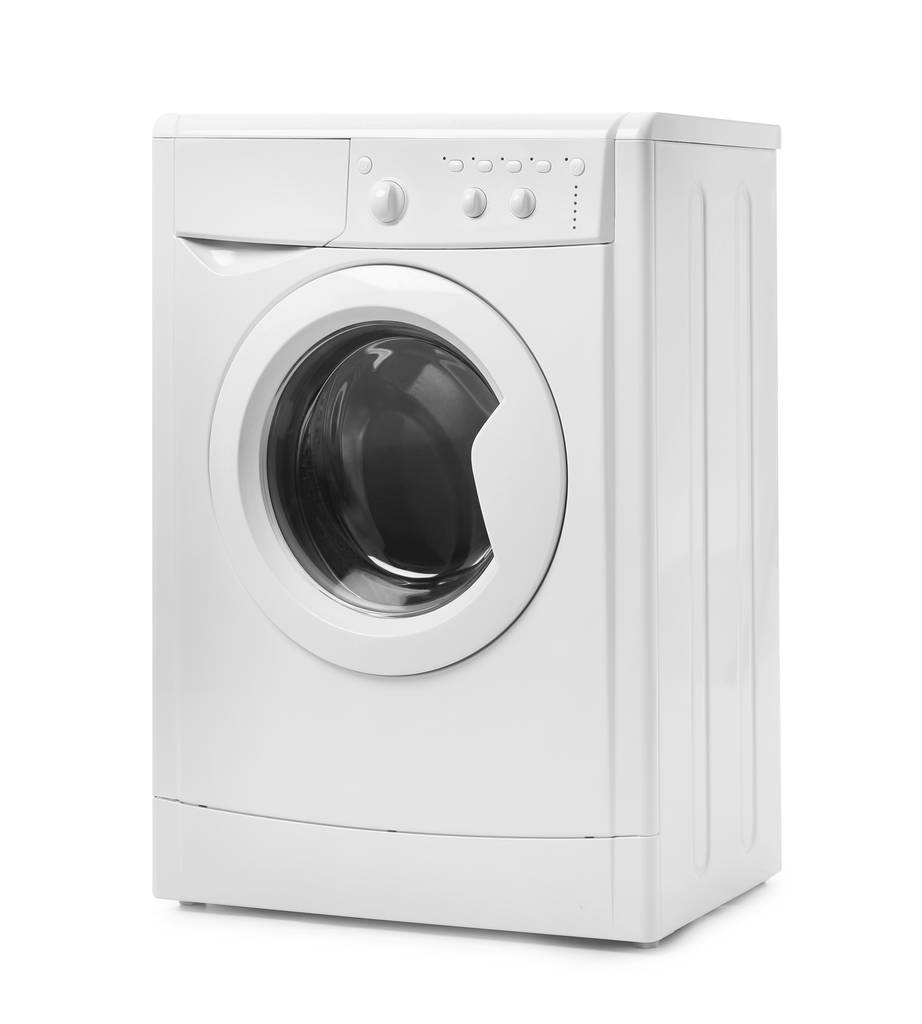 Machine à laver moderne isolée sur blanc. Journée blanchisserie
 - Photo, image