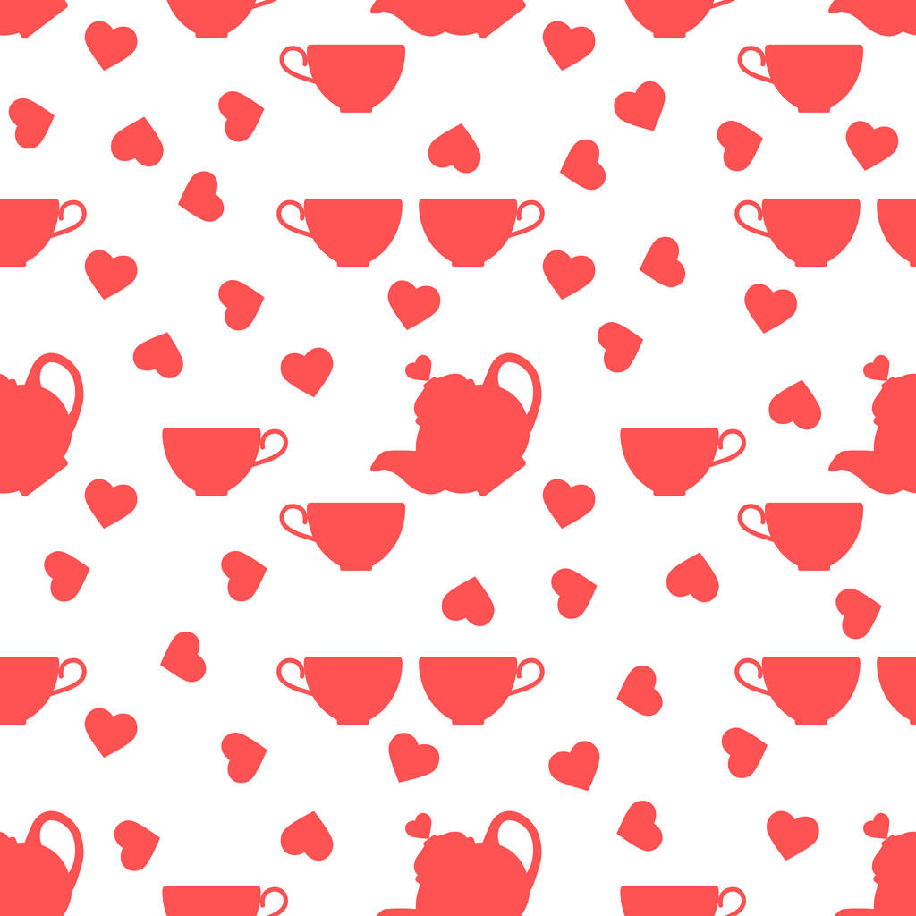 Vektormuster Valentinstag Teekanne, Tasse, Herz - Vektor, Bild