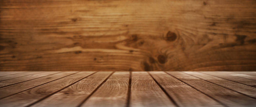 tavolo in legno di fronte ad una parete in legno per una natura morta rustica - Foto, immagini