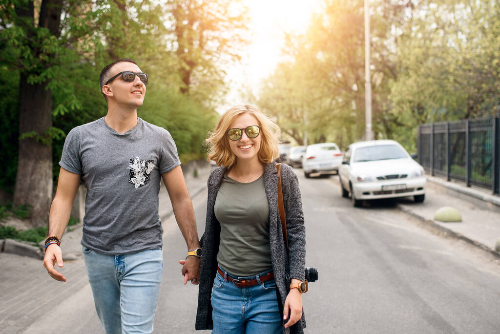 Couple walk around the city in spring - Photo, Image