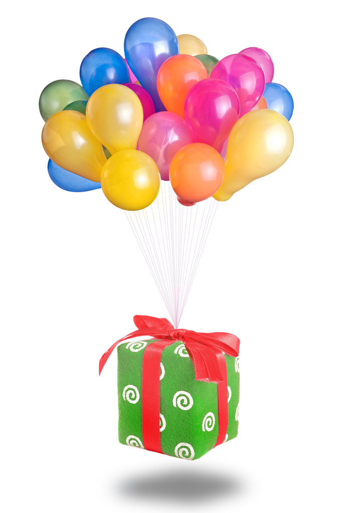 Ballons de couleur avec cadeau isolé sur blanc
 - Photo, image