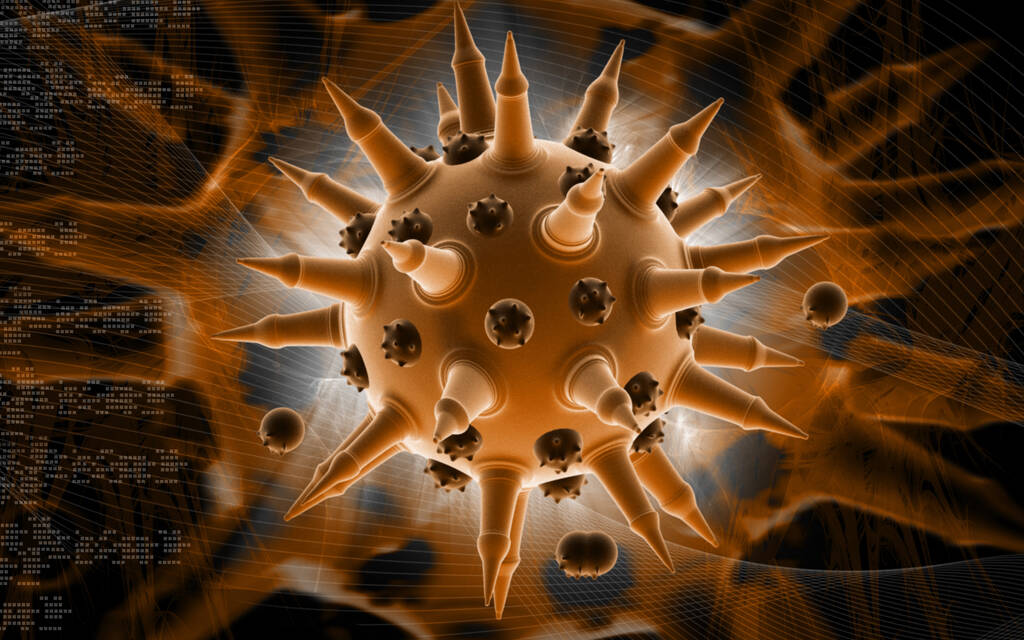 Ψηφιακή απεικόνιση του ιού της γρίπης σε έγχρωμο φόντο - Φωτογραφία, εικόνα