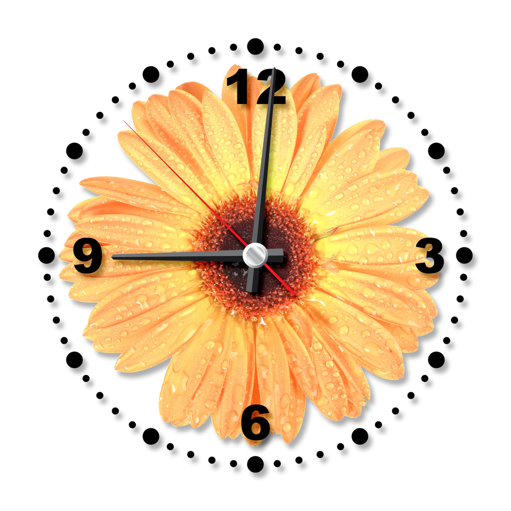 pojedynczy pomarańczowy kwiat Clock biuro - Zdjęcie, obraz