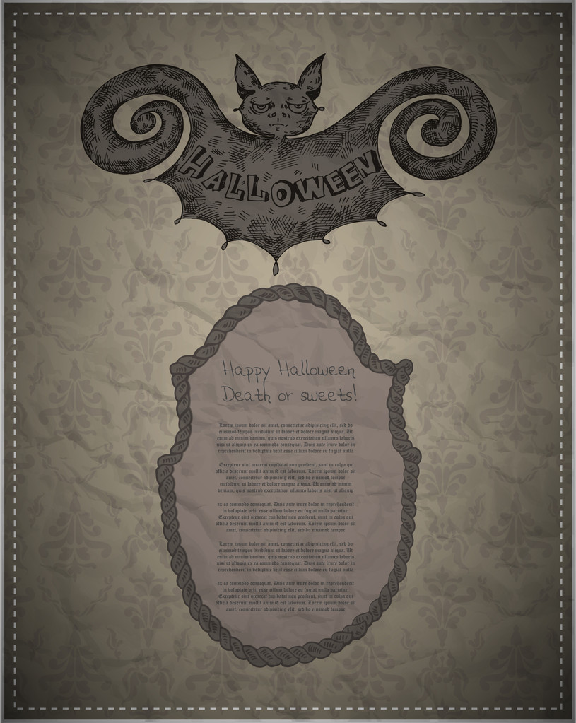 Векторна картка Хеллоуїна з кажаном і копійкою
 - Вектор, зображення