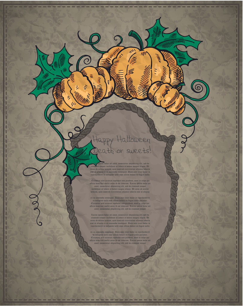 Tarjeta Feliz Halloween con calabazas y espacio para el texto. Ilustración vectorial
 - Vector, imagen