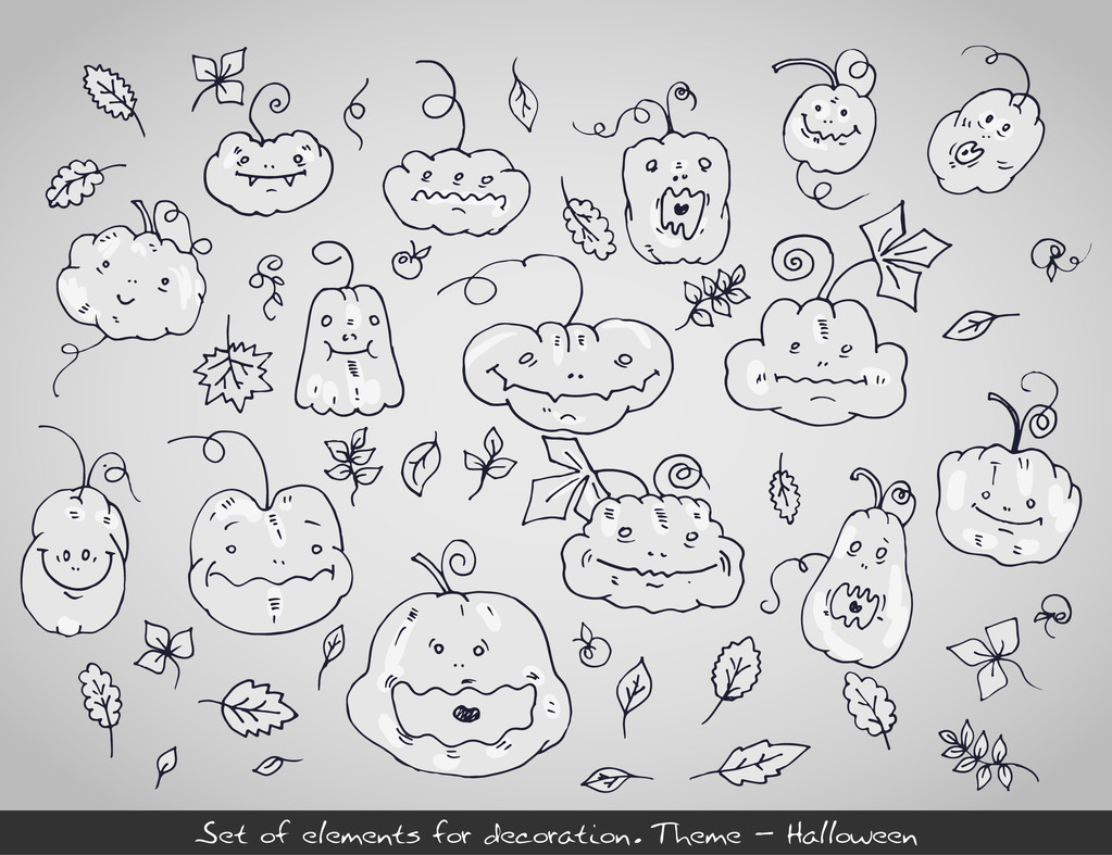 Set of cartoon Halloween pumpkins. Vector illustration - Vector, Image