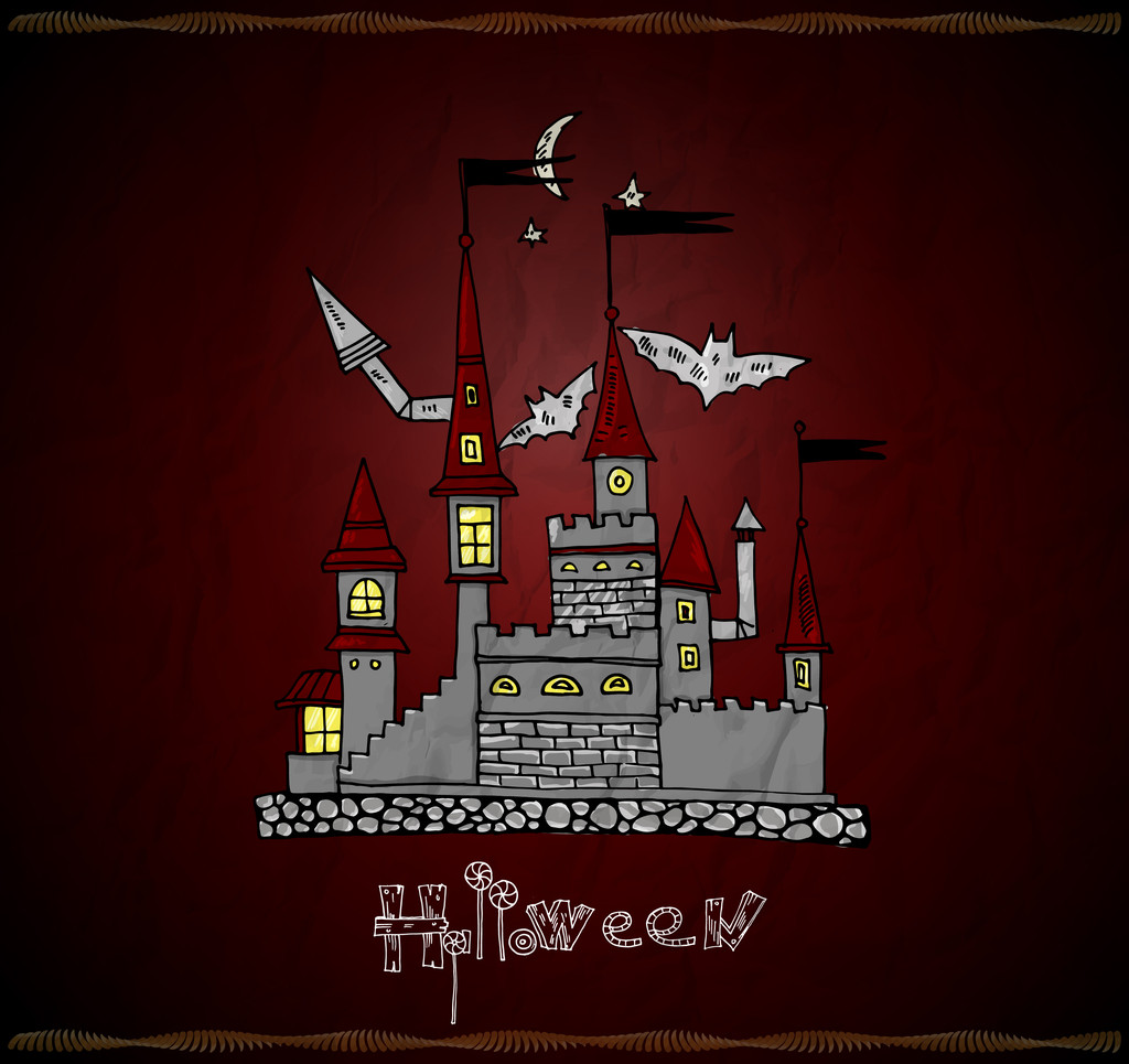 Haunted castle. Halloween card. Vector illustration - Vector, Image
