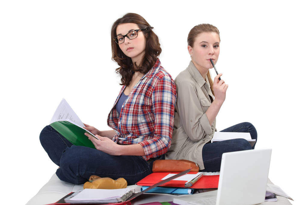 Két tinédzser lány együtt tanul. - Fotó, kép