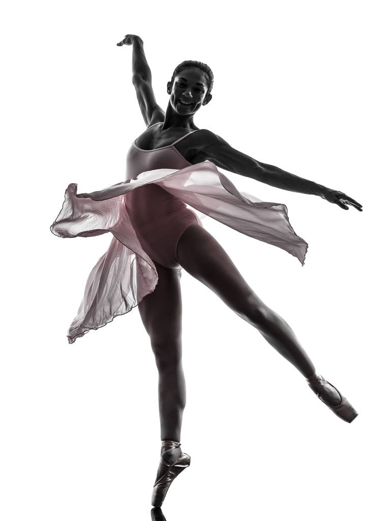 jedna žena balerína balet tanečnice tanec v siluetě na bílém pozadí - Fotografie, Obrázek