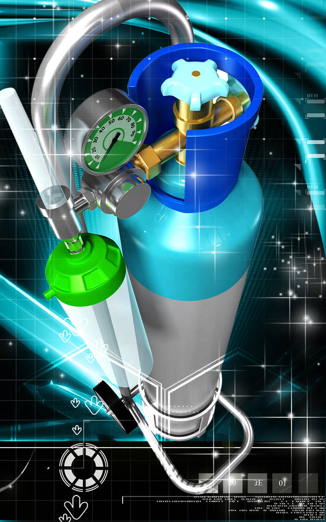 Ilustración digital del cilindro de oxígeno en fondo de color
 - Foto, imagen