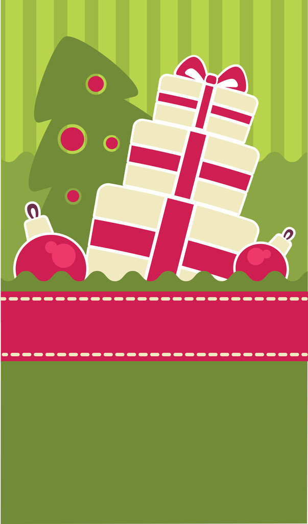 Banner publicitario de Año Nuevo, con regalos y bolas de Navidad
 - Vector, imagen
