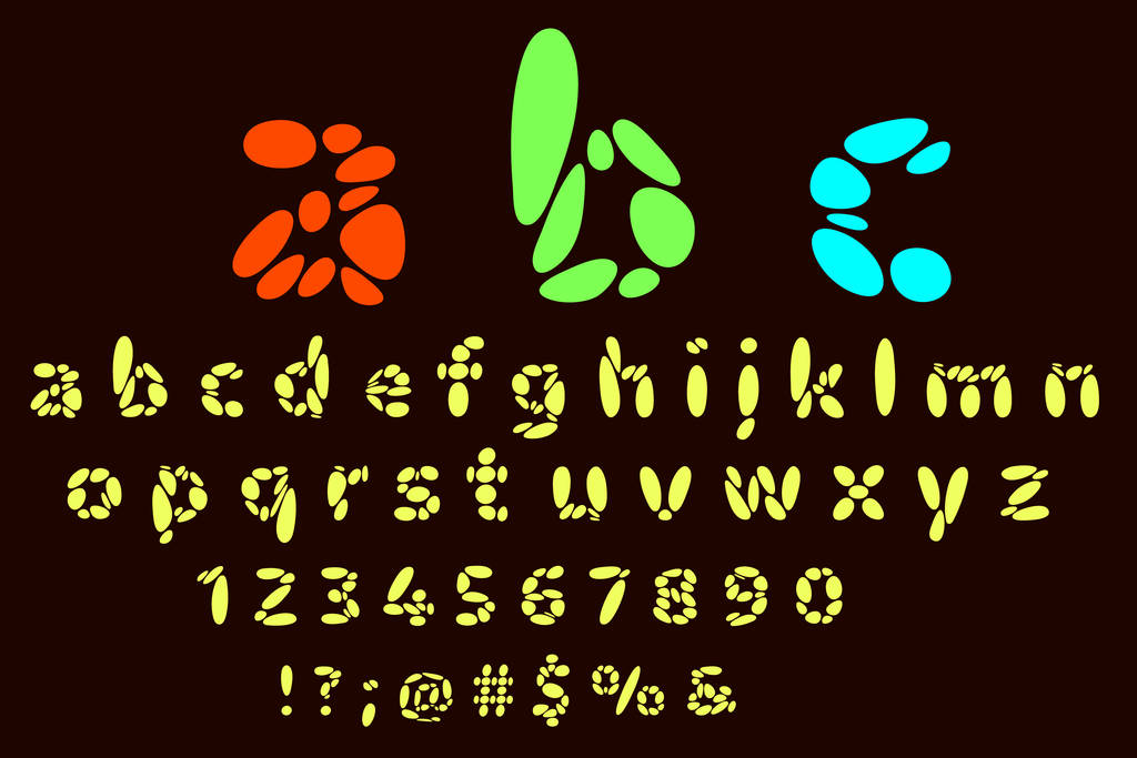 Buchstaben, Zahlen und Symbole des Alphabets. Vektorflache Abbildung. - Vektor, Bild