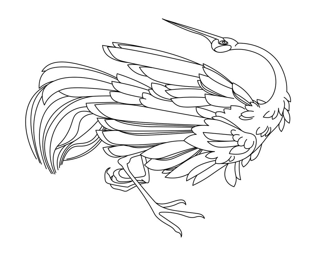 dans eden leylek ya da turna kuşu, logo ya da amblem için, siyah çizgili vektör çizgileri karalama ve el çizimi tarzında beyaz arka planda izole - Vektör, Görsel