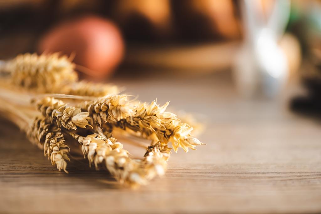 selective focus of wheat on wooden table  - Photo, Image