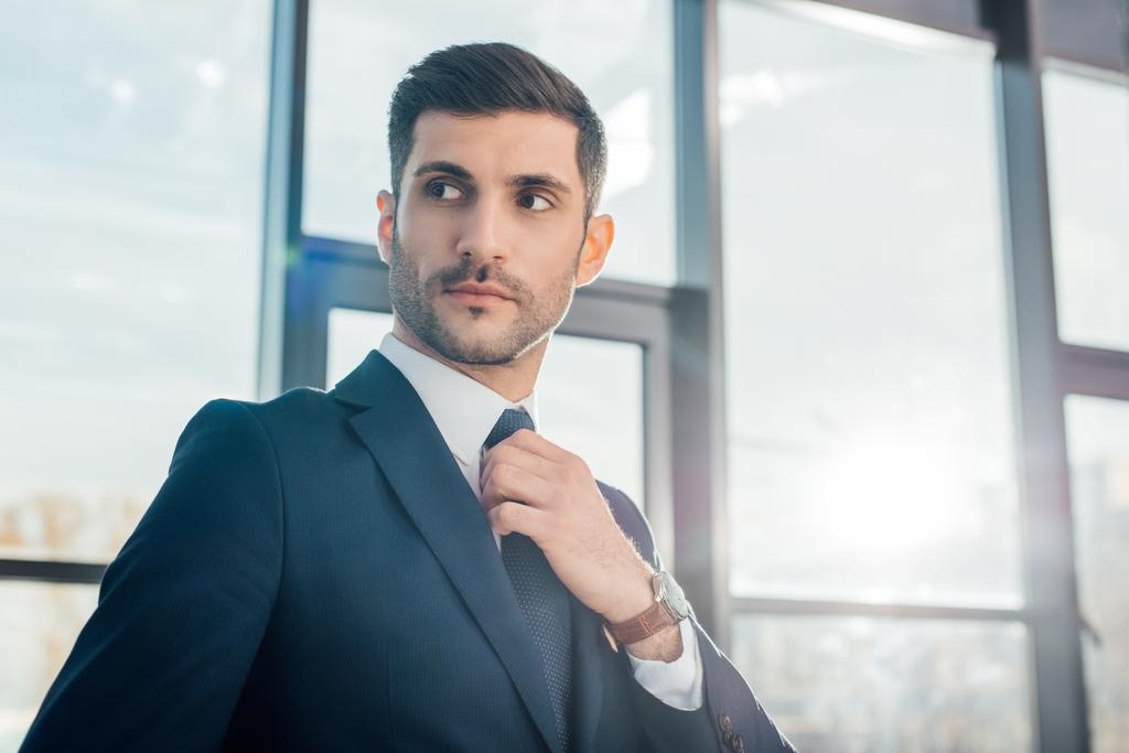 guapo hombre de negocios profesional en traje de pie en la oficina moderna
 - Foto, Imagen