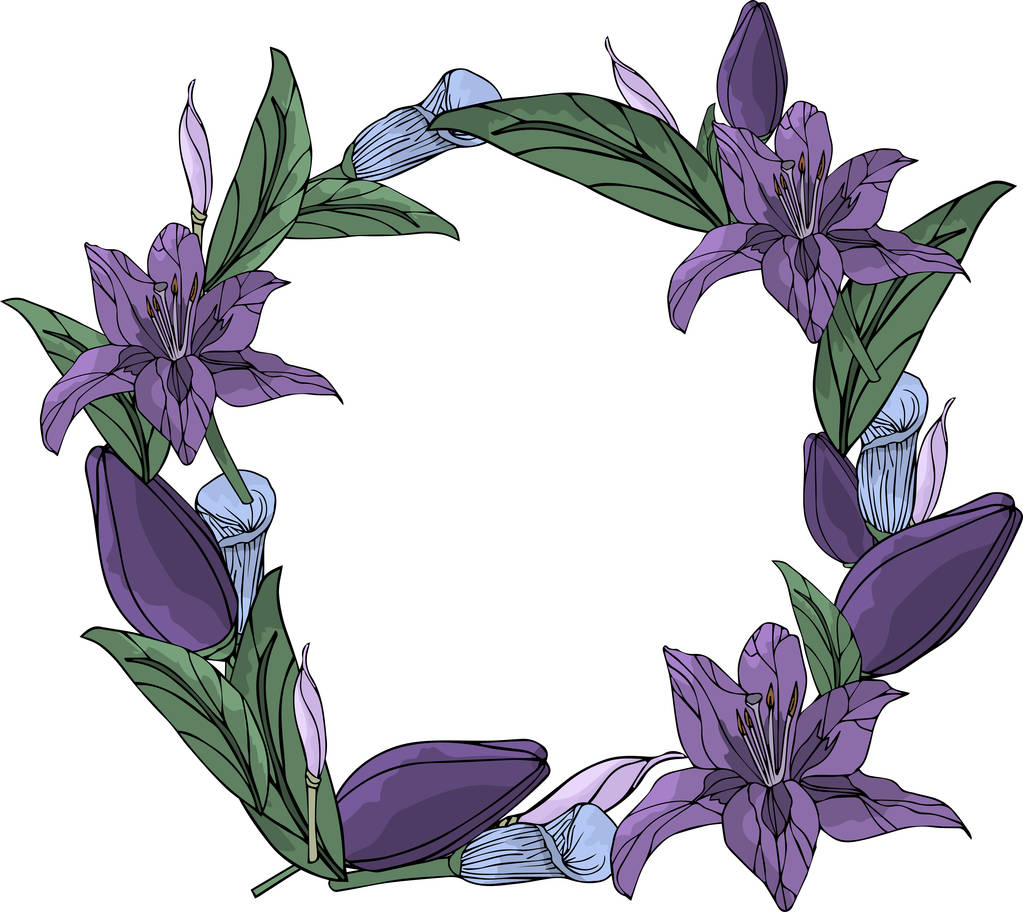 Cornice rotonda di fiori. Bordo viola
 - Foto, immagini