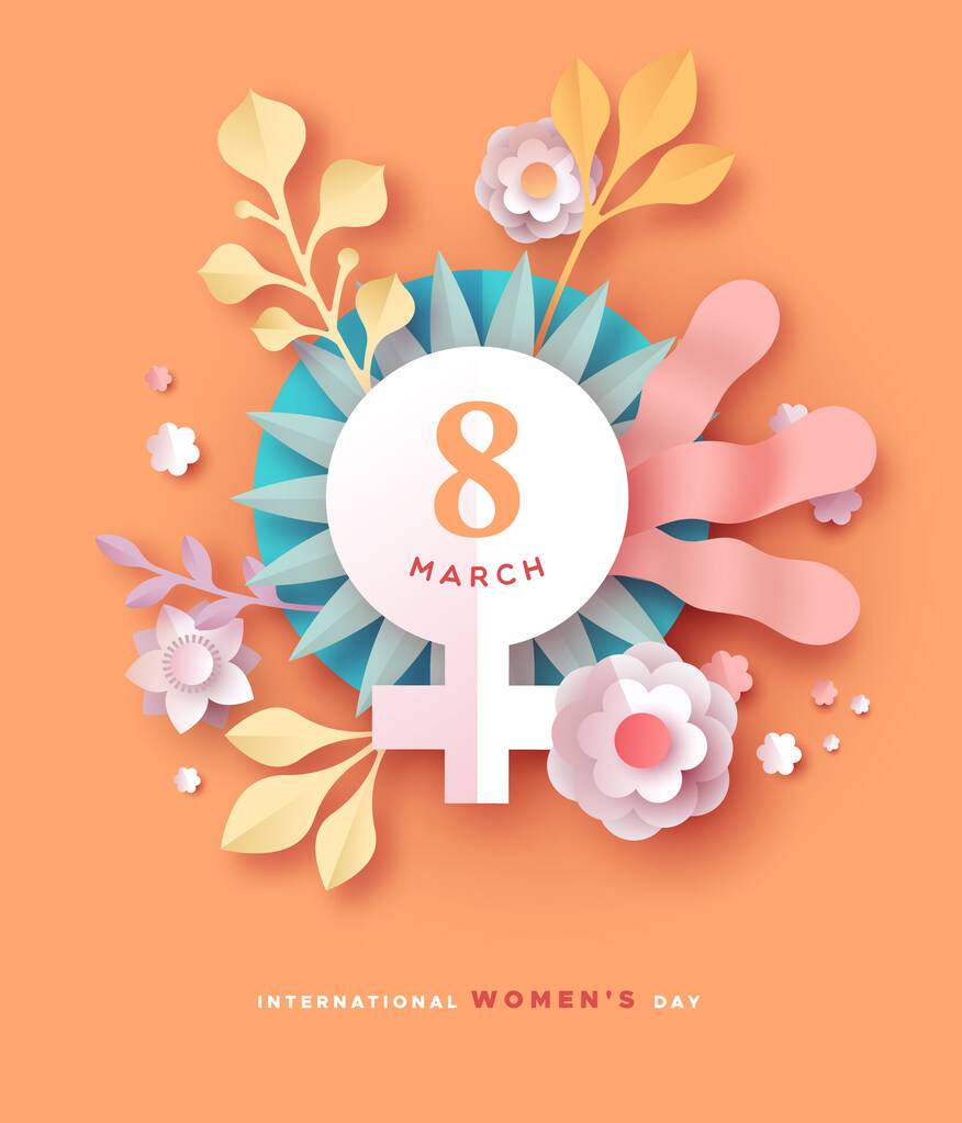 Día de la mujer 9 marzo primavera floral papercut card
 - Vector, Imagen