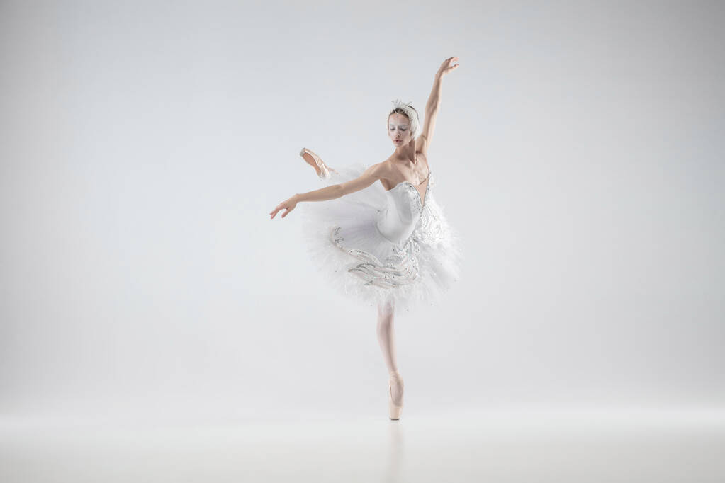 Joven bailarina elegante sobre fondo blanco estudio
 - Foto, imagen