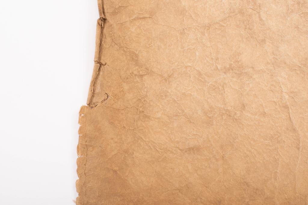 top view of vintage blank aged paper isolated on white - Photo, Image