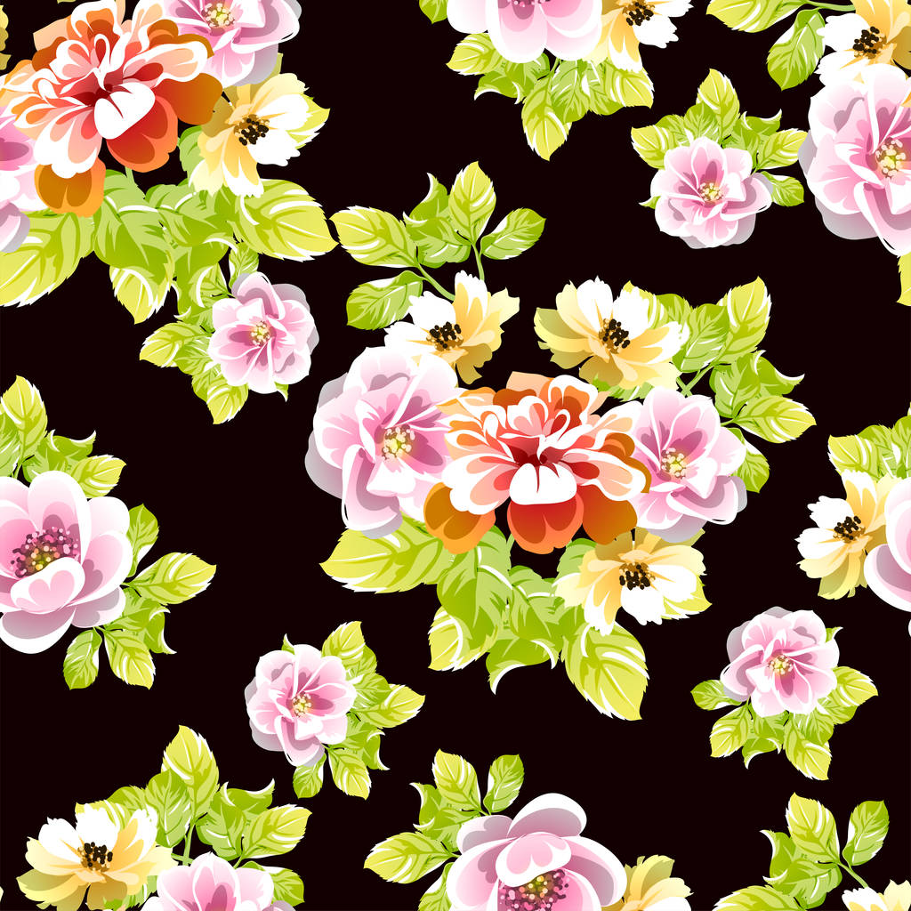 Fleurs de style vintage coloré motif sans couture - Vecteur, image