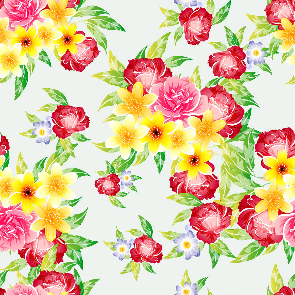 カラフルなヴィンテージスタイルの花シームレスなパターン - ベクター画像