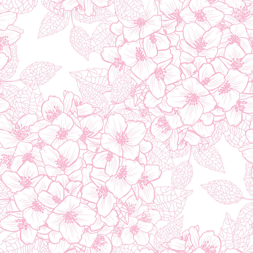 Elegantes, nahtloses Muster mit Jasminblüten, Designelementen. Blumenmuster für Einladungen, Karten, Druck, Geschenkpapier, Herstellung, Textil, Stoff, Tapeten - Vektor, Bild