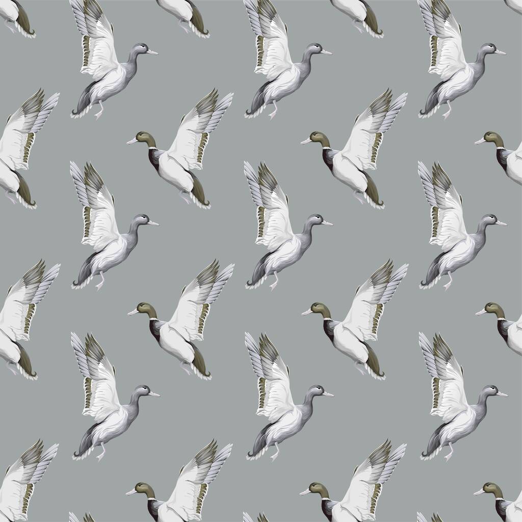 naadloos patroon met vliegende eenden. achtergrond met vogels op vector - Vector, afbeelding