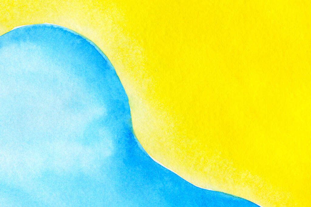 Illust akwarela abstrakcyjne tło morze ocean plaża piasek. płynne przejście z indygo, turkusowe, niebieskie, żółte, brązowe. wyciągnięte ręcznie - Zdjęcie, obraz