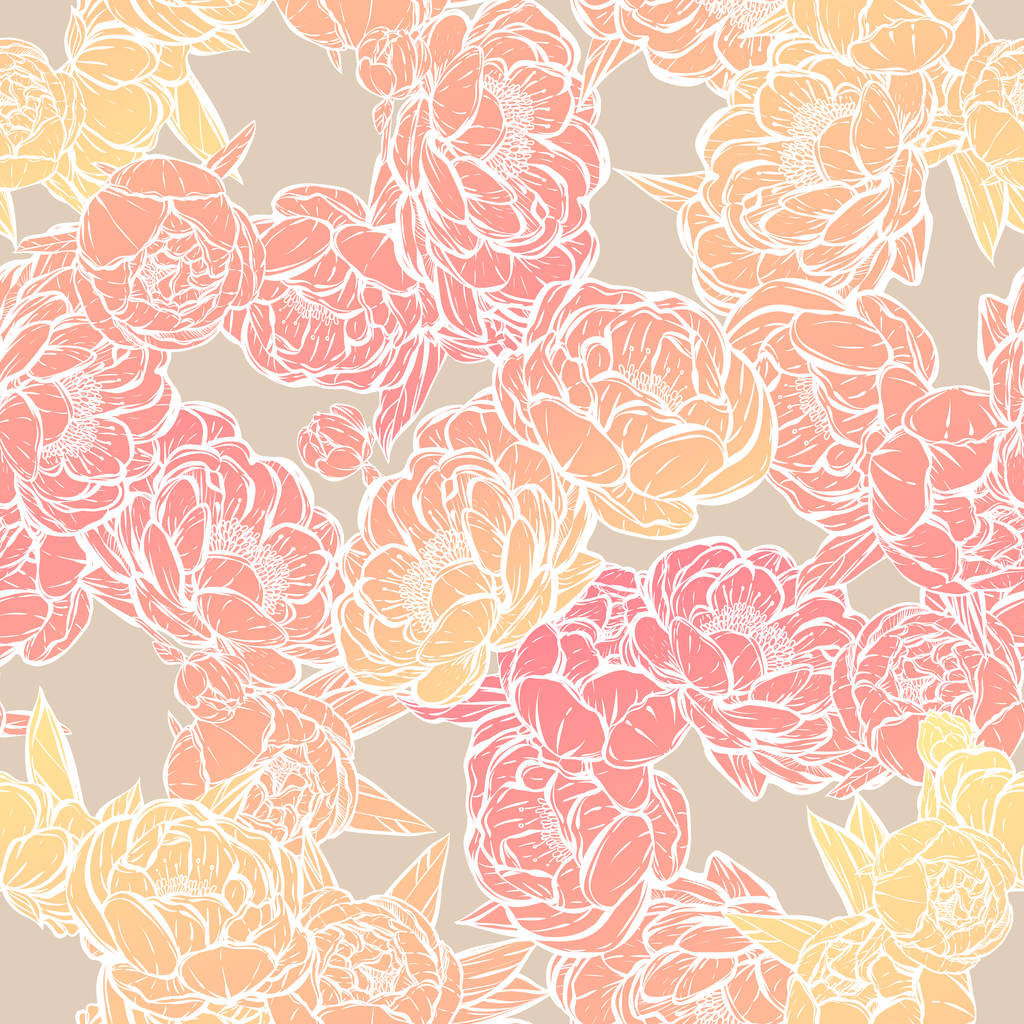 Vektor illusztráció.Virág dekoráció peonies.background fény, nyomatok a pólók, zökkenőmentes minta.Kézzel készített, rózsaszín sárga színű - Vektor, kép