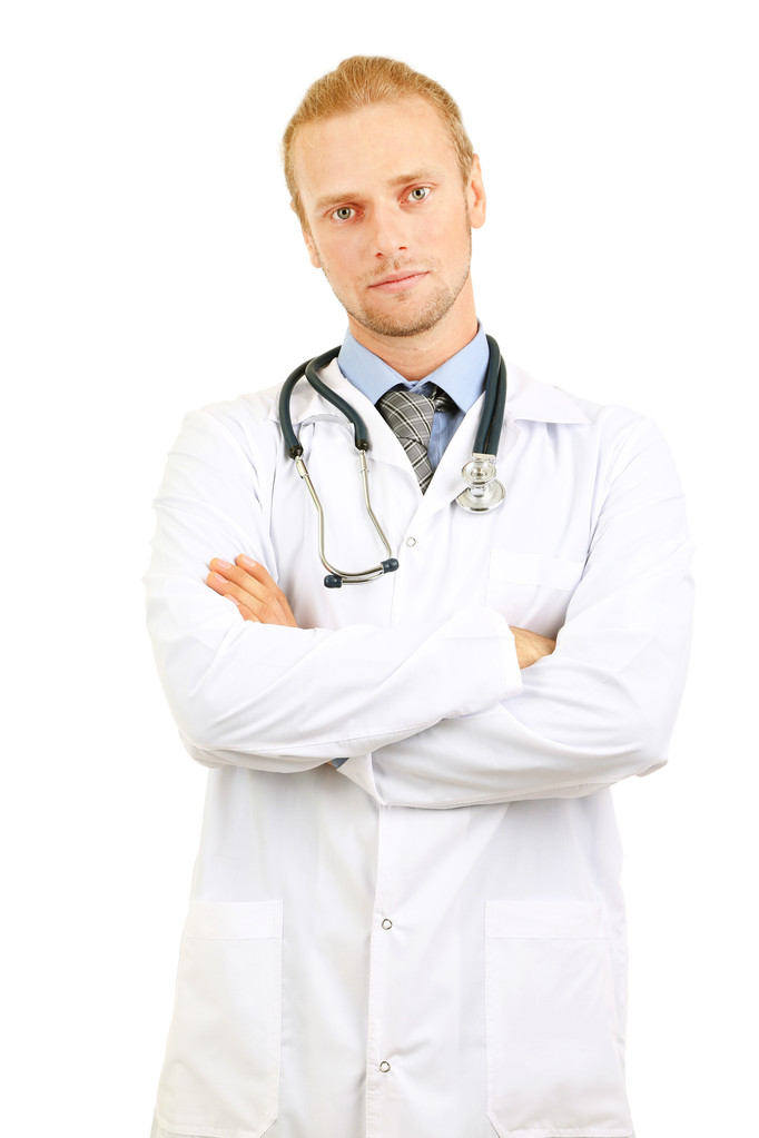 Retrato de médico aislado en blanco
 - Foto, imagen