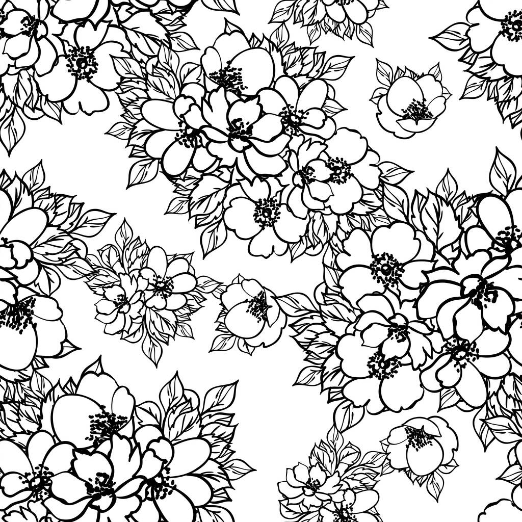 Απρόσκοπτη μονόχρωμη vintage μοτίβο λουλούδια στυλ - Διάνυσμα, εικόνα