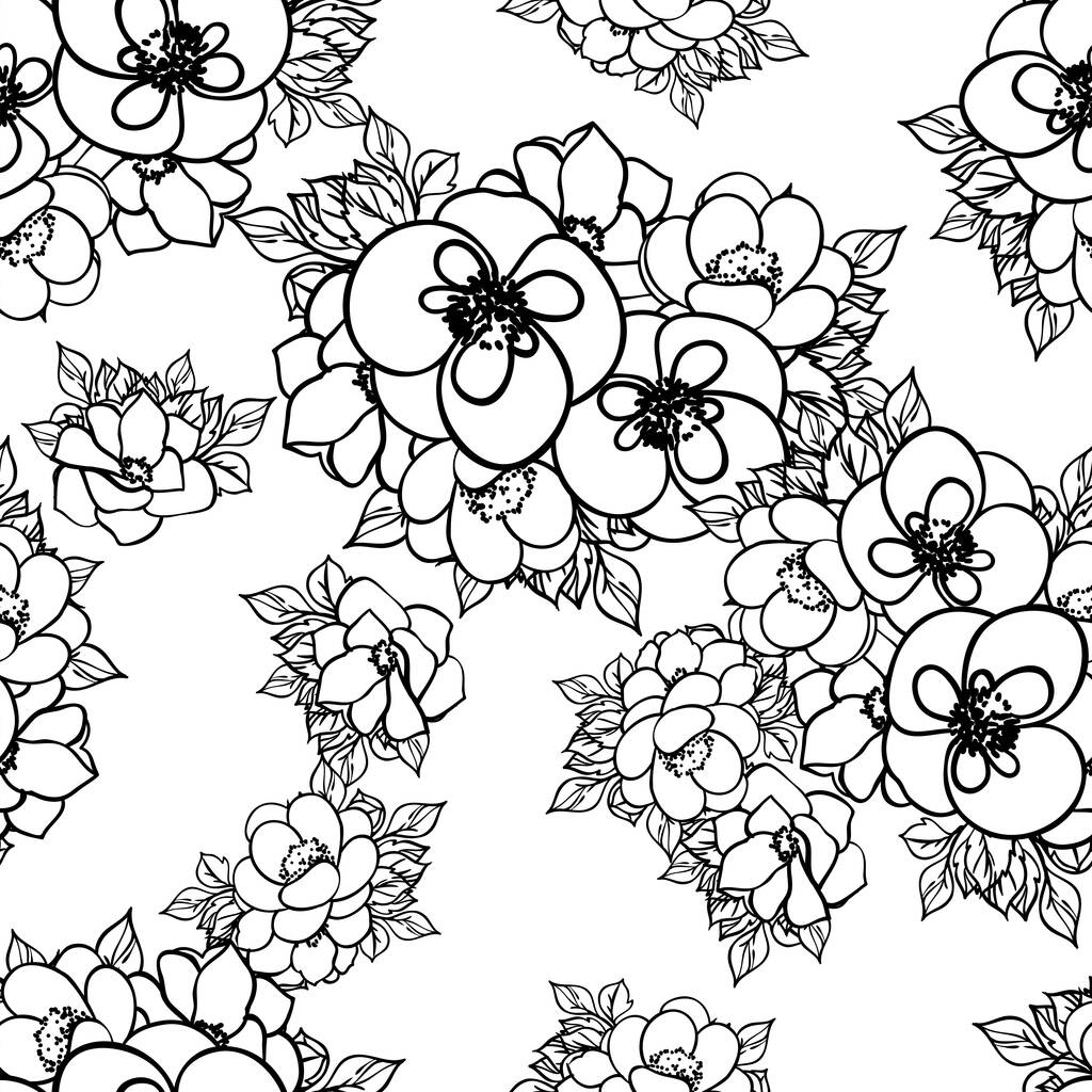 Naadloze monochrome vintage stijl bloemen patroon - Vector, afbeelding