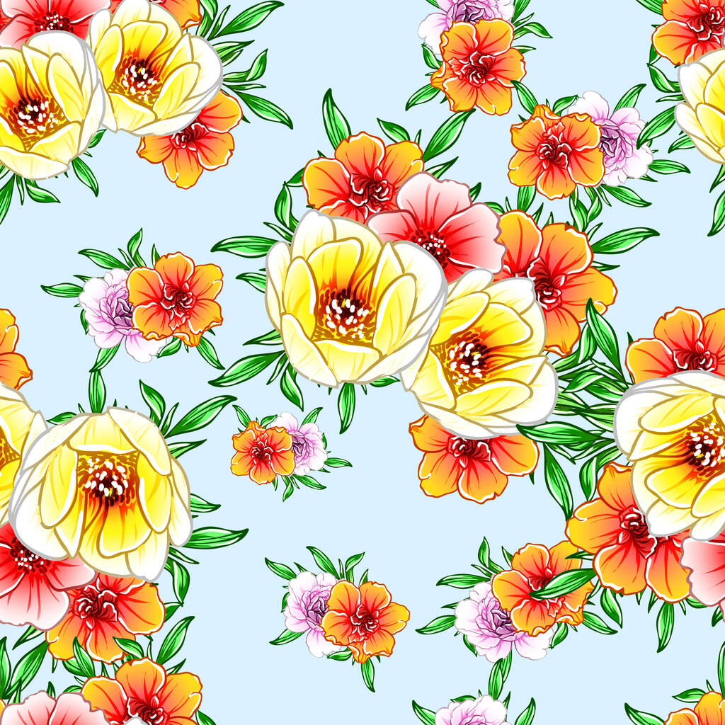 Colorato stile vintage fiori modello senza soluzione di continuità - Vettoriali, immagini