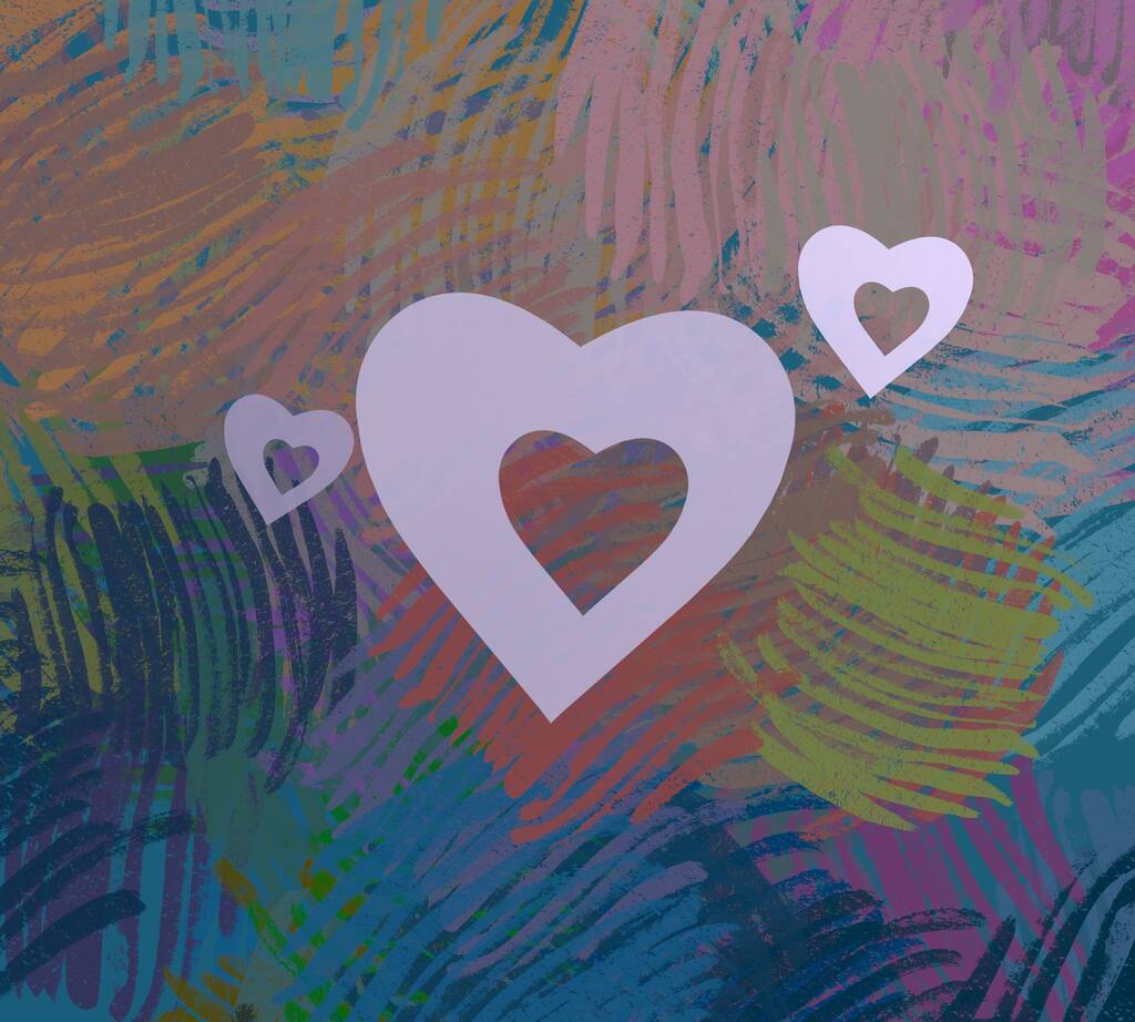 Abstract Valentine background art. Corazones sobre lienzo. Fondos románticos multicolor. Arte contemporáneo. Paleta digital artística. - Foto, imagen