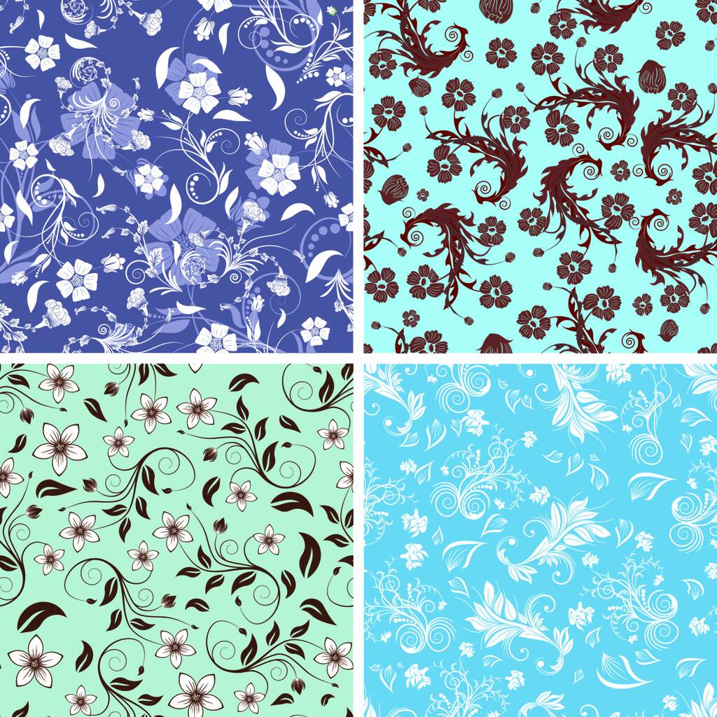 Seamless vector floral backgrounds set. For easy making seamless pattern just drag all group into swatches bar, and use it for filling any contours. - Vector, Image