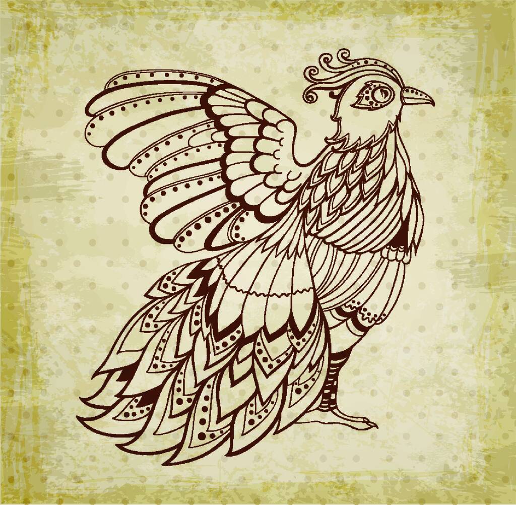 Decorative vector grunge ethnic background with bird - Vector, Image