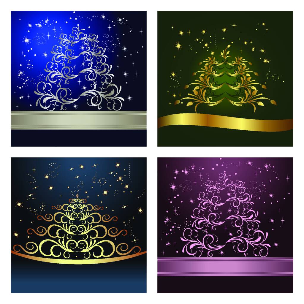 Set Celebration cards with abstract christmas floral tree - Vector - Vector, Image