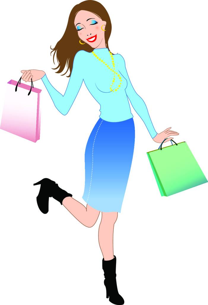 ベクトル ショッピングと袋を保持している間に美しい女性のイラスト. - ベクター画像