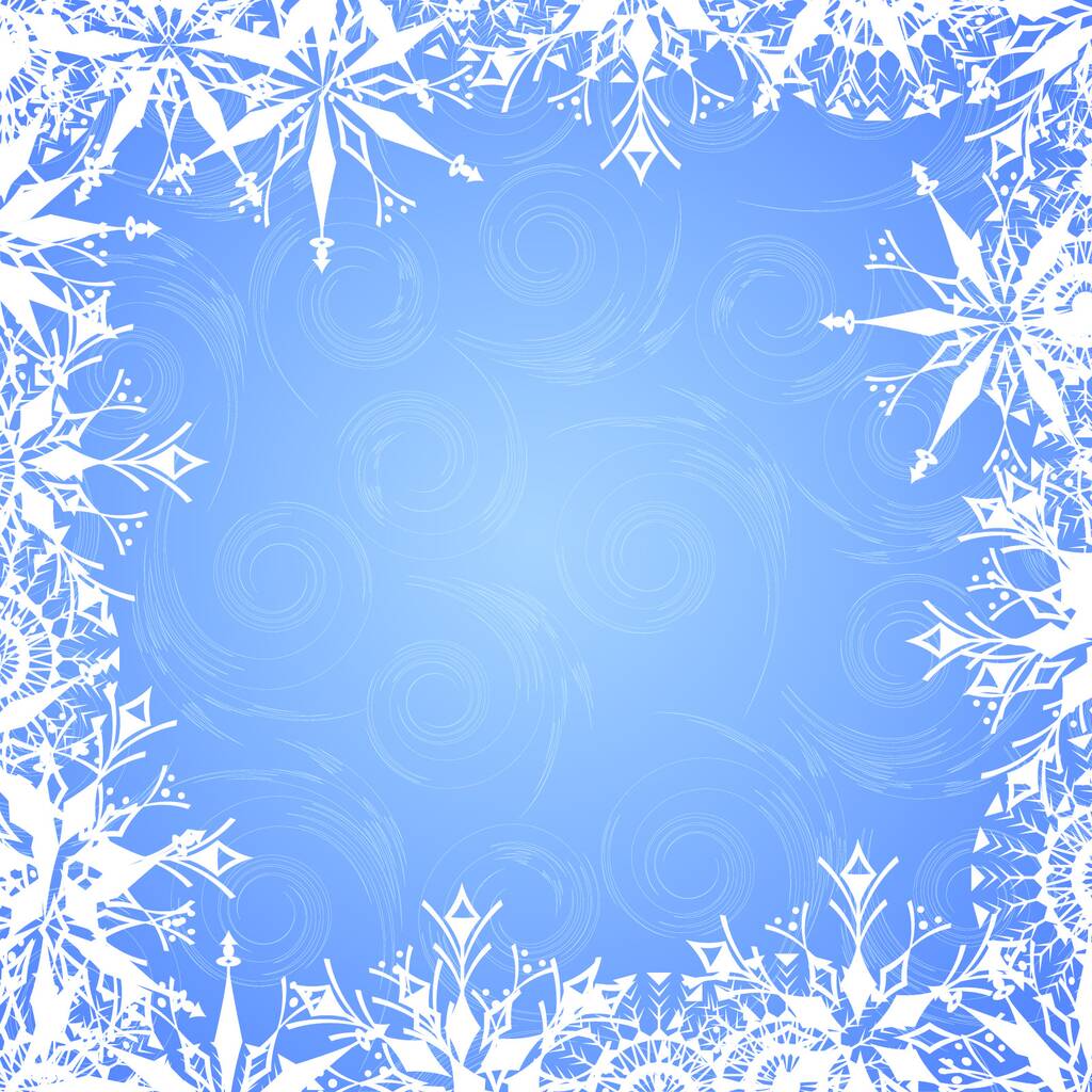 Μπλε φόντο με νιφάδες χιονιού και παγωμένα σχέδια - Διάνυσμα, εικόνα