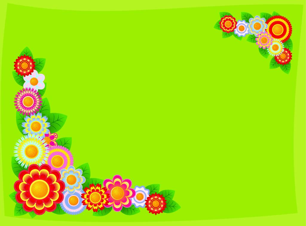 La figura que representa un marco de flores multicolores en un fondo verde. - Vector, imagen