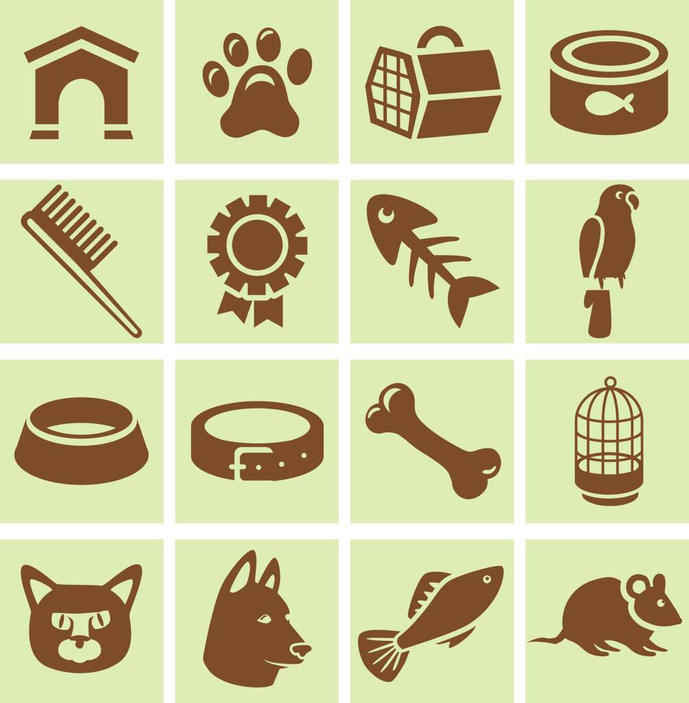 Vektorisuunnitteluelementit eläinlääkinnällisiin tarkoituksiin - ikonikokoelma koiran ja kissan kanssa
 - Vektori, kuva