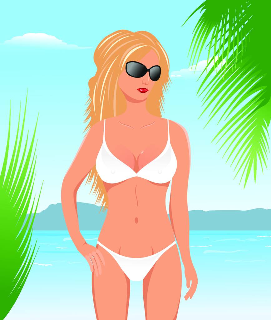Ілюстрація гарненька блондинка на пляжі вектор
 - Вектор, зображення
